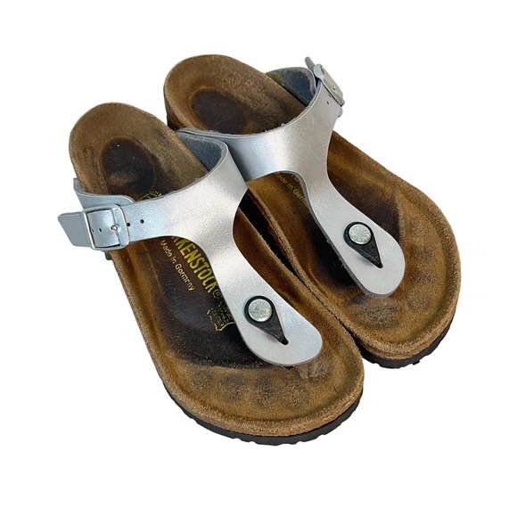 Birkenstock Gizeh Silver Metallic Sandals Thong Strap Kids Size 35 EU 4 - Picture 1 of 7